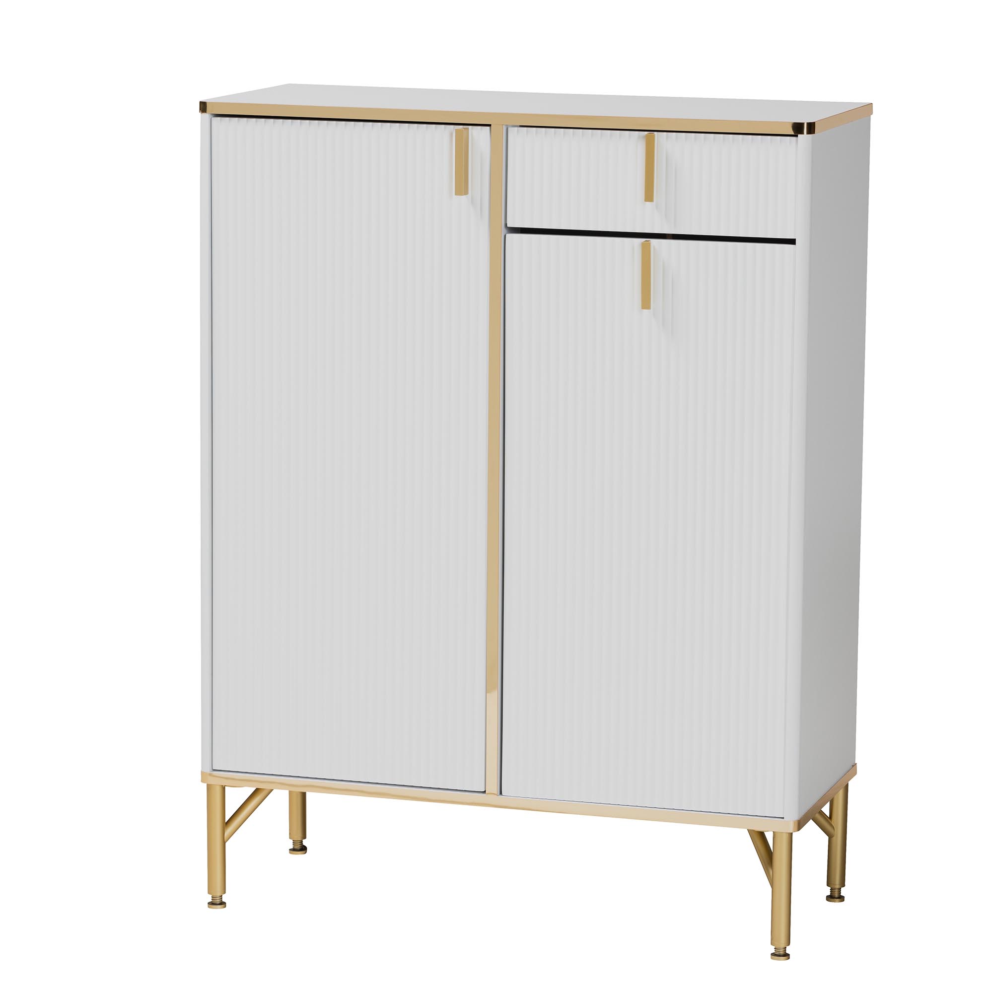 Baxton Studio Lilac Modern Glam White Wood and Gold Metal 2-Door Shoe Cabinet
